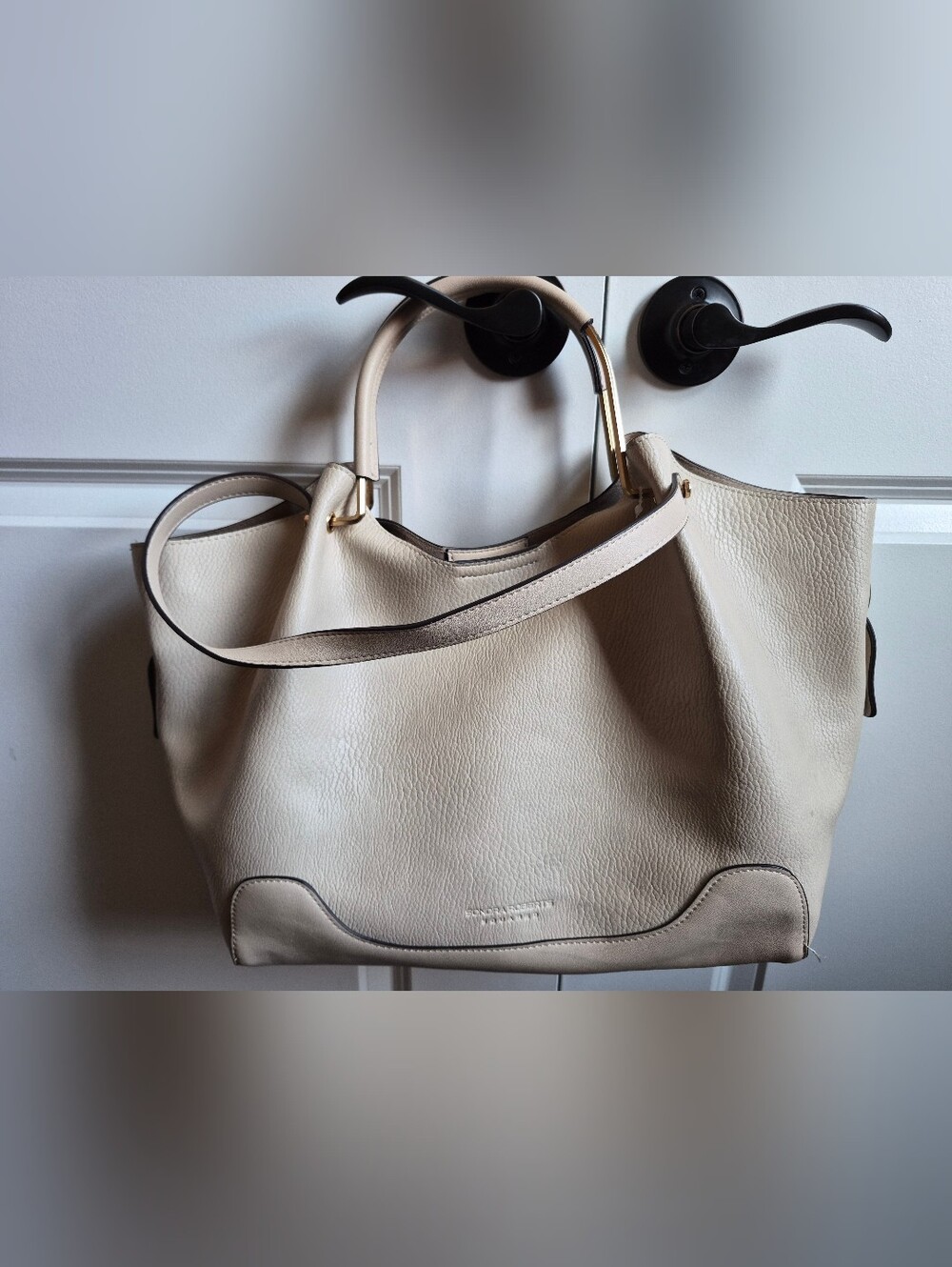 Sandra Roberts Leather Tote Handbag in Cream